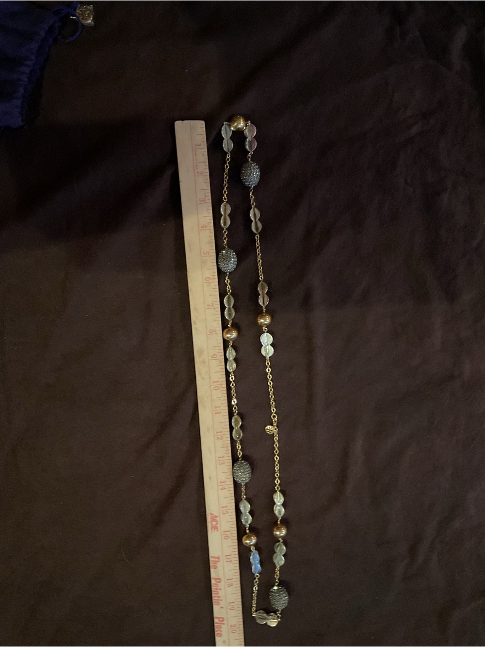 Tory Burch Gold-Tone Long Necklace with Black and Clear Beads